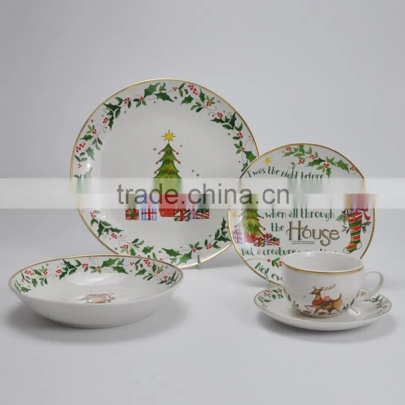 porcelain gold decal dinnerware set,16pcs porcelain dinner set with gold printing,gold dinner set