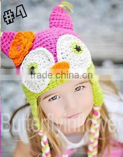 Shocking pink lovely baby crochet hat with flowers New style In stock