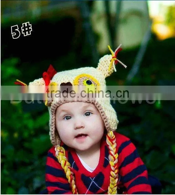 Shocking pink lovely baby crochet hat with flowers New style In stock