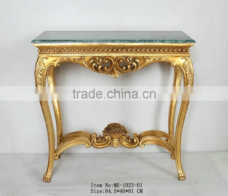 Reproduction Hand Carved Furniture Console Table With Green Marble