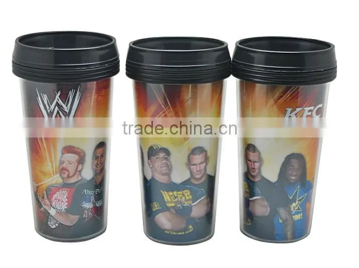 16 oz double wall plastic travel mug with cover paper