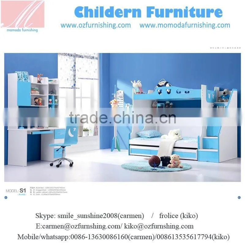 SJ802 white color fashion MDF bunk bed withStep ladder for kids
