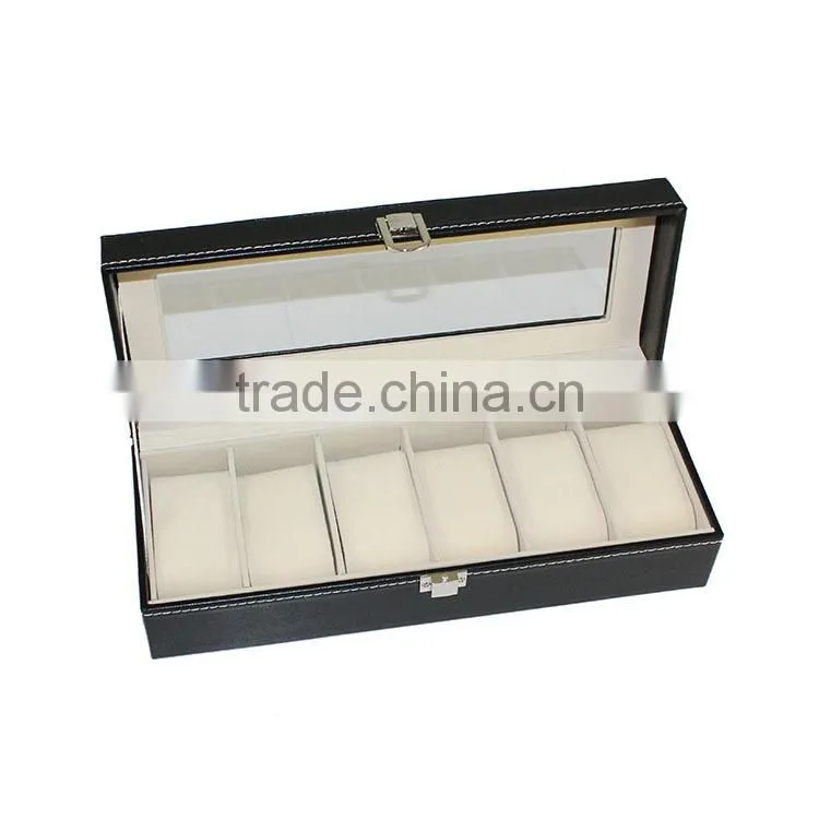 6 Grid Watch Display Storage Case Jewelry Collection Organizer Leather Box
