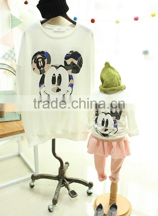 2015 cute print long sleeve parent-child clothing in T-shirt