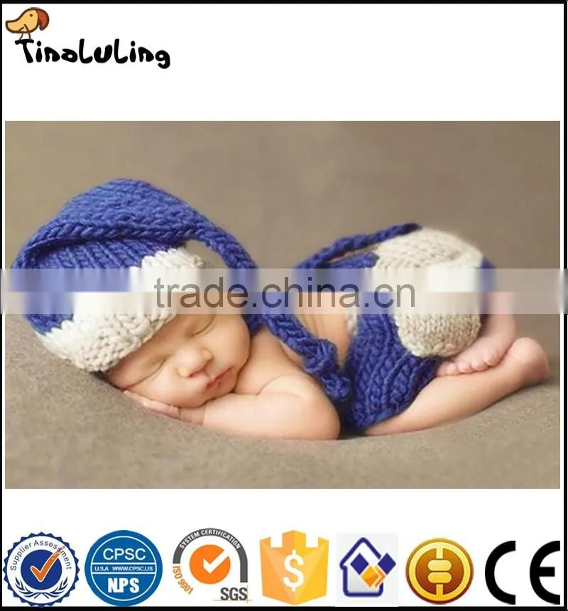 Tinaluling Baby Newborn Photography Props Crochet Baby Beanie Hat with Suspender Pant Knitted Costume Outfit