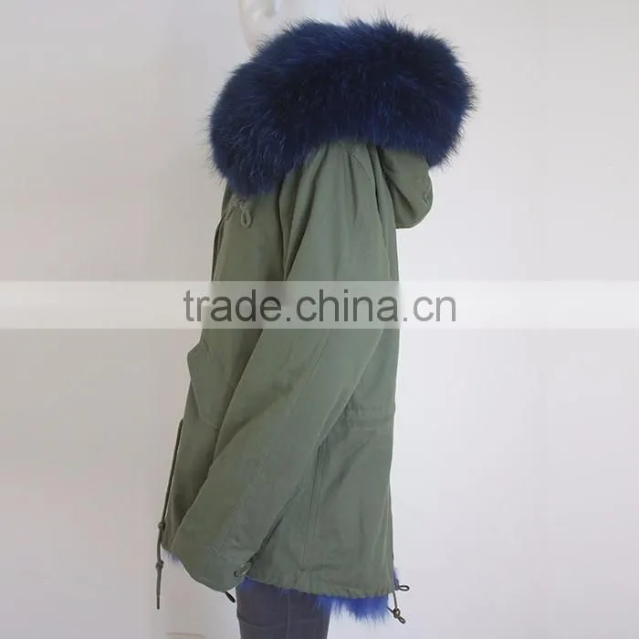 Myfur Army Green Fabric Parka with Fox Belly Fur Lining Winter Coat Wholesale