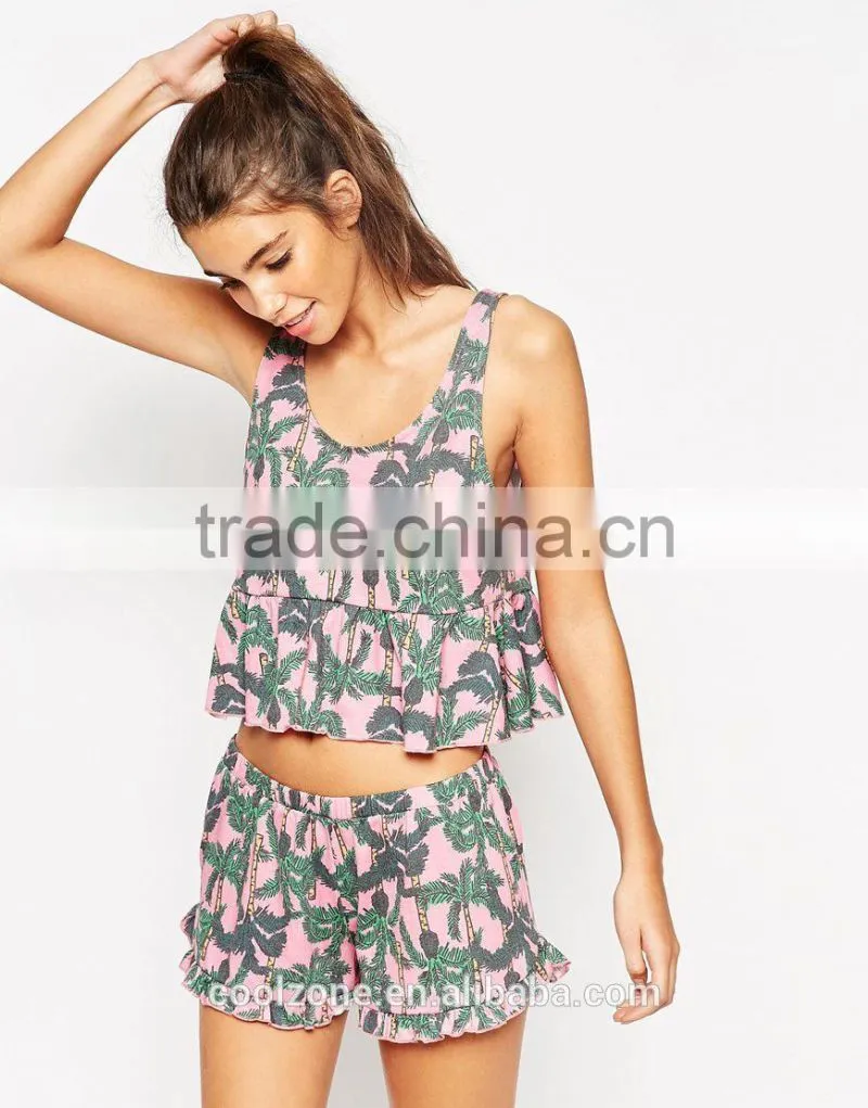 Relaxed fit scoop neck all over printed pajama women adult pajama