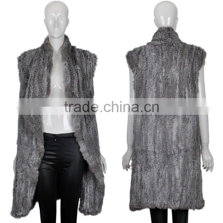 YR671 Genuine quality Women gilet rabbit fur long vest