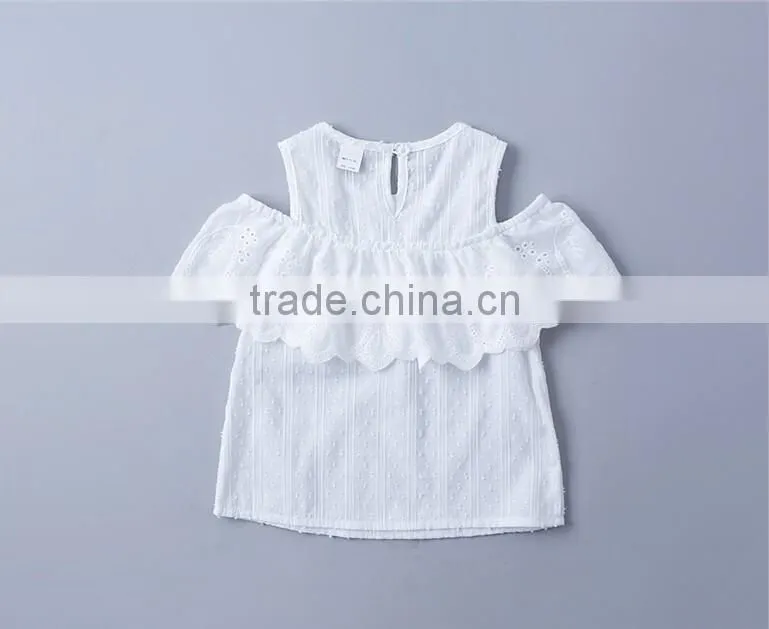 Wholesale Children Off Shoulder Full Blouse Design Solid Color Shirts Baby Girls New Style Lace Shirt