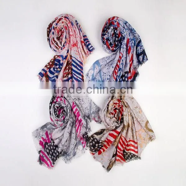 2014 Hot Selling Latest Scarf Designs Peace American Flag Scarf TS-8836