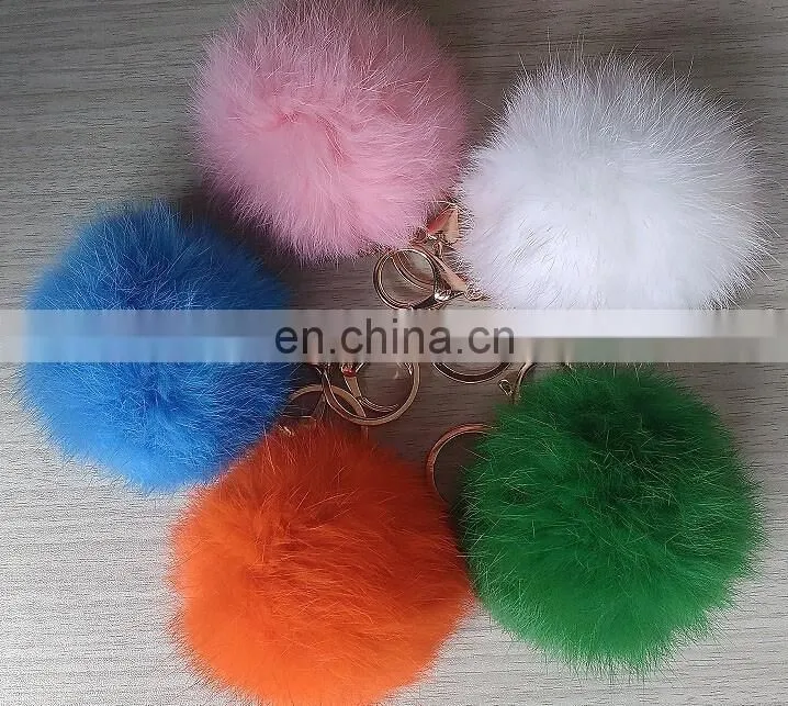 Factory wholesale diameter 6 7 8 9 cm cute real rabbit fur pom pom ball key chain
