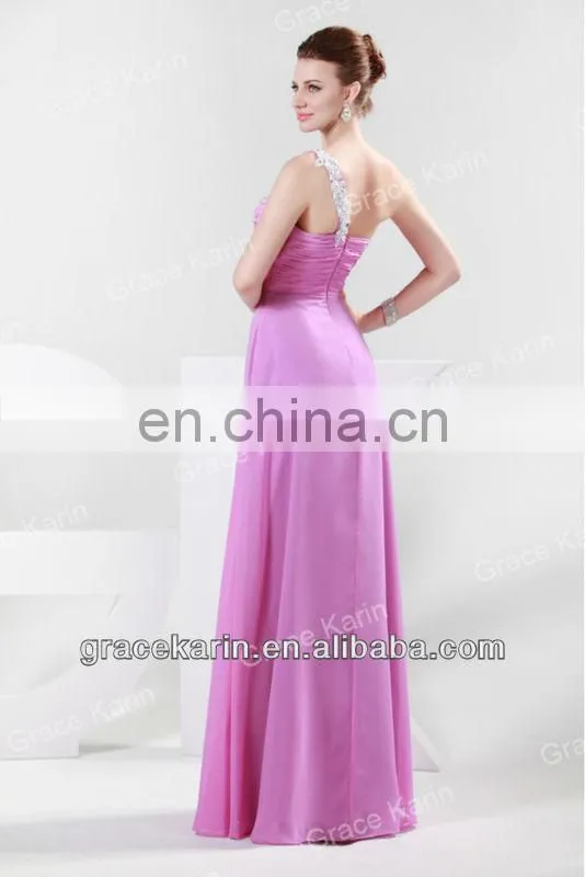 2015 Grace Karin Cheap Pink Long Evening Dresses One Shoulder Evening Gown CL4425