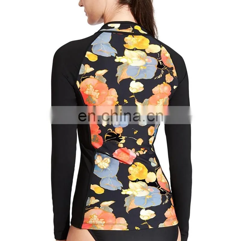 wholesale custom sublimation print compression rashguards with front zipper
