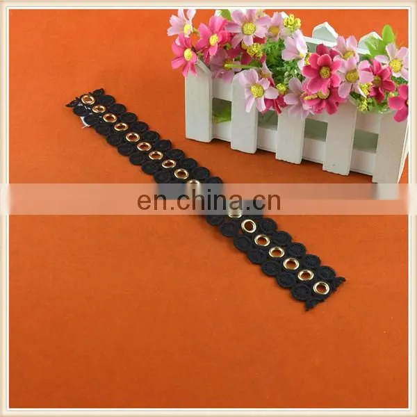 Fashion design polyester lace trim with eyelets for garment trims