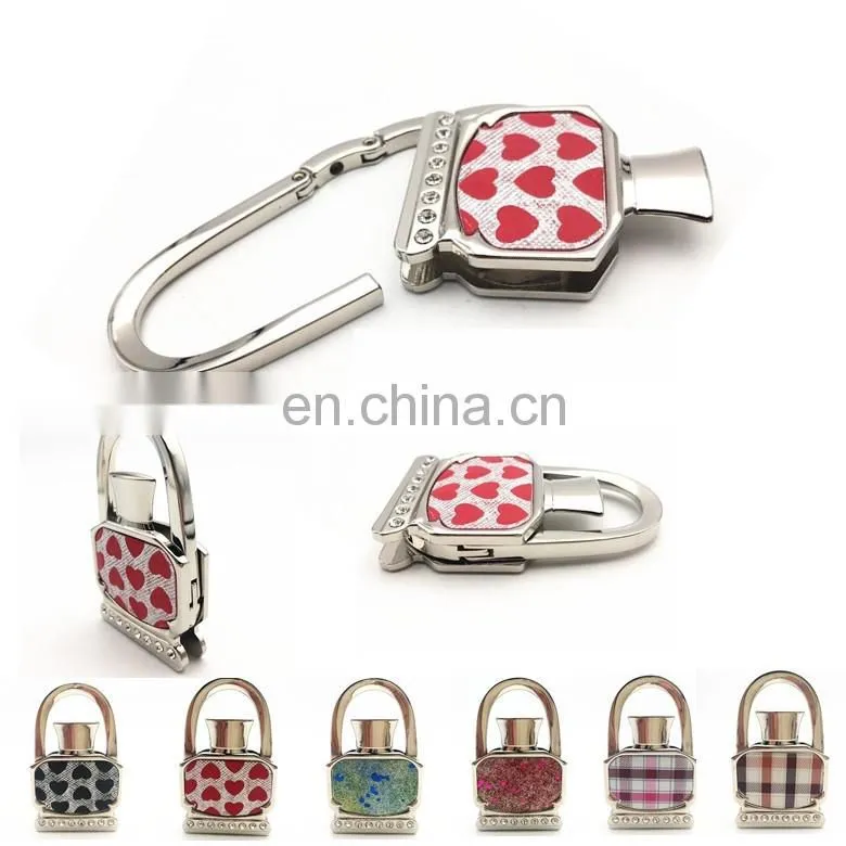 Perfume bottle shape foldable bag purse hanger in bulk