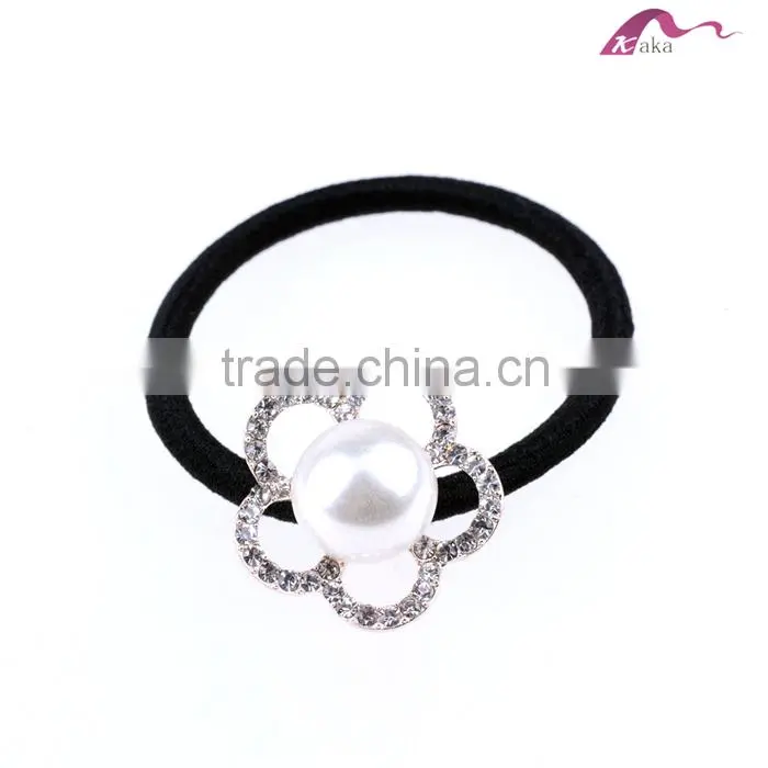 Girls Elegant Wedding Pearl Flower Crystal Hair Elastic Rubber Band For Fashion Ornaments