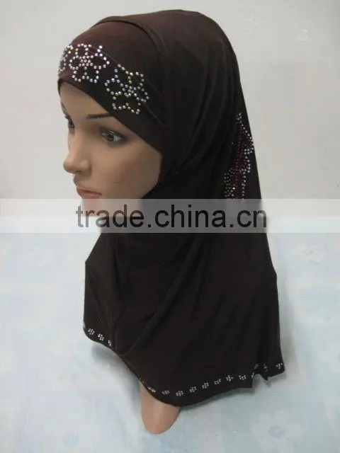 A487 Popular beaded 2pcs al amira two pieces hijab