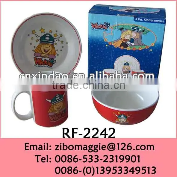 Wholesale 3pcs Porcelain Breakfast Set with Cartoon Design for Kid Birthday Tableware
