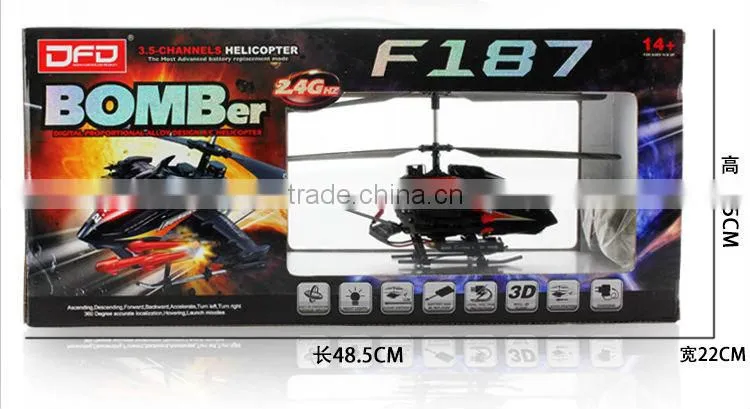 New Arrived F187 2.4G 3.5CH Alloy Missile Shooting RC Helicopter
