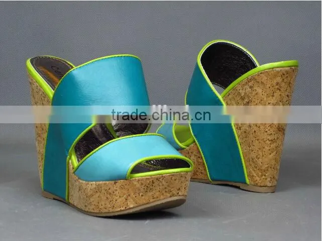 Candy blue women high heel wedge heel sandal shoes girl thick sole wedge heel women shoes