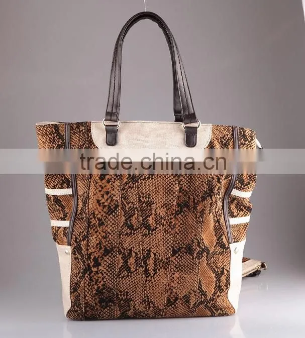 2537- Jangle style snake texture cloth material match PU shopper hobo bag