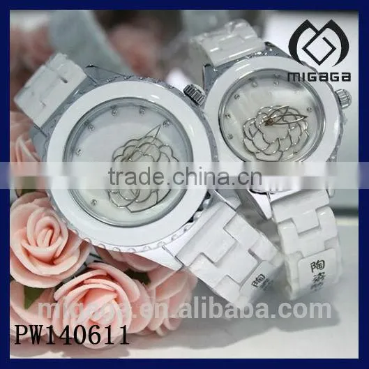 fashion brand new white ceramics camellia quartz watches /camellia quartz watch
