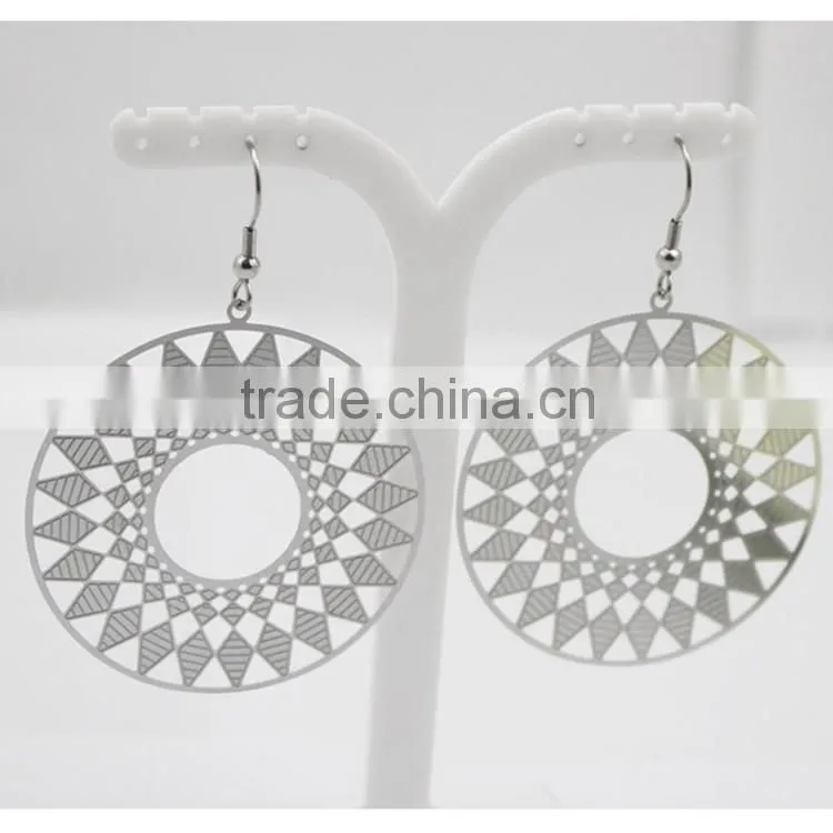 316L Stainless Steel Leaf Shaped Women Silver Double Layer Earring