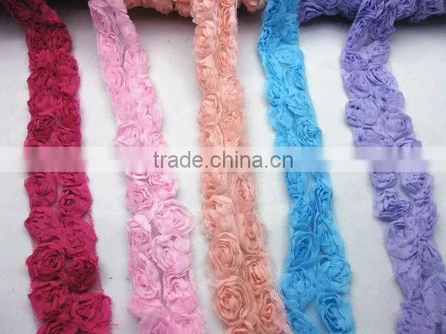 Shabby Frayed Chiffon Rose Flower Trim