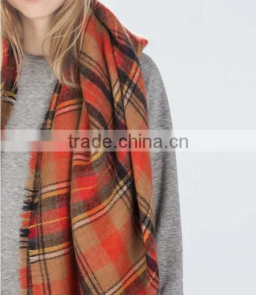 Orange Plaid Scarf,Boho Scarf, Tartan Pashmina Scarf,Oversize Pashmina Scarf