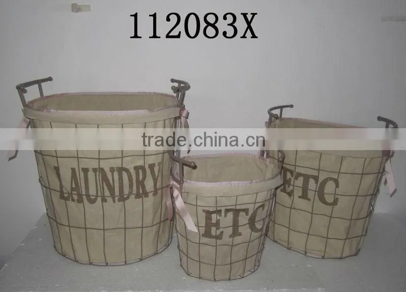 112083X-Metal laundry basket w/jute liner