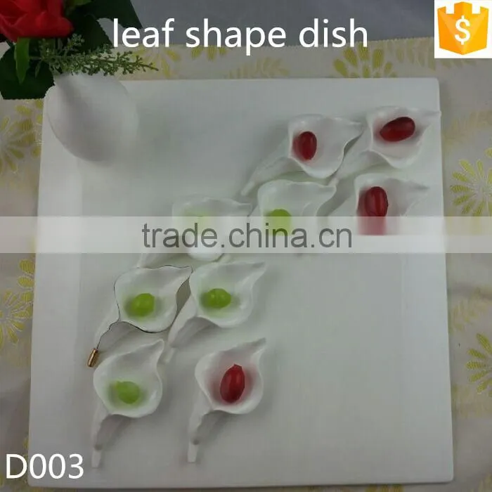 leaf shape ceramic dishes white with gold-rim 4.75" bone china snack dishes