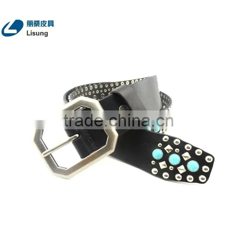 Lady Genuine Leather Turquoise Rhinestone Dress Strap Belt