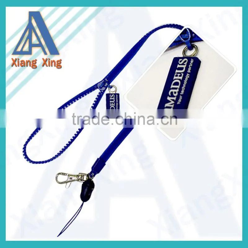 2015 Free sample one color / two colors zipper lanyard for phone holder