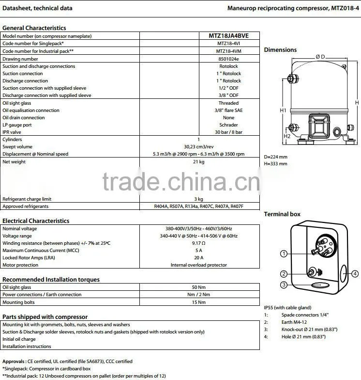 (MTZ018)Maneurop reciprocating compressors