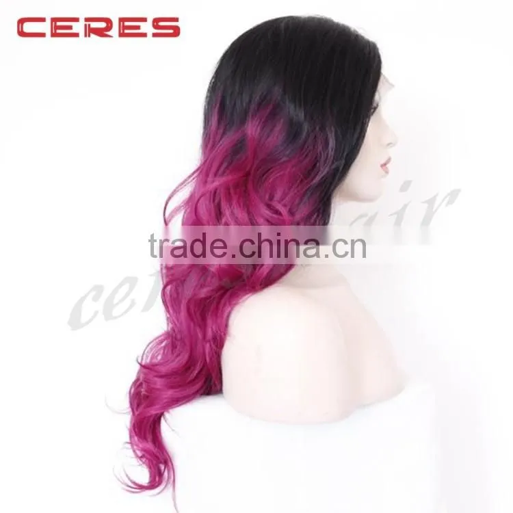 new arrival 18inch straight black ombre to rose color two tone human hair wig for women