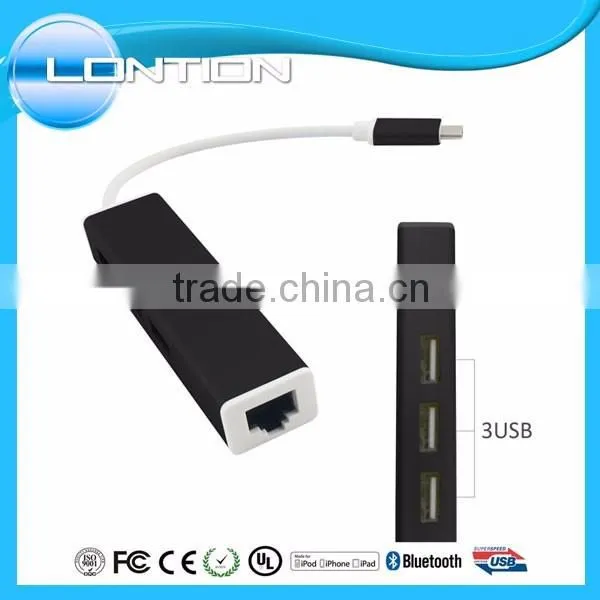 3 Port USB 3.0 Type C HUB With RJ45 Lan Ethernet Adapter