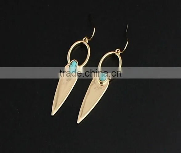 2016 Unique Fashion Design Gold Plated Polishing Turquoise Drop Earrings