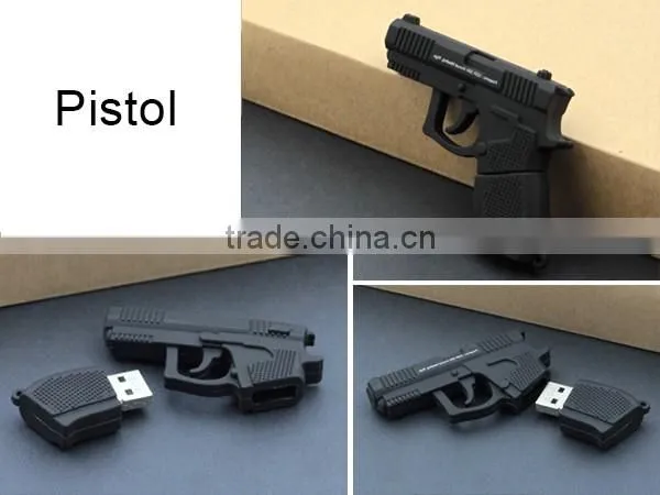 High quality lastest design gun shape pvc customized usb stick
