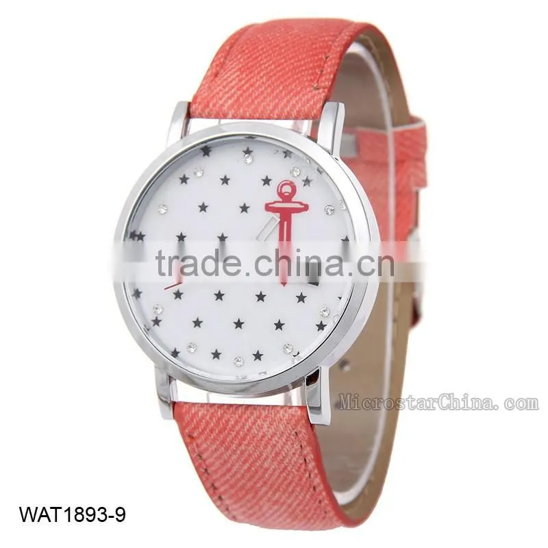 2016 Personalized Anchor Navy Blue Jean Wristwatch Canvas Wrist Watch
