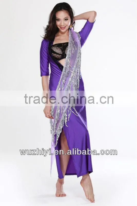 Indian sexy Belly dance dress with sequin headwear or belt and bra and long dress 3pcs (QC2081)