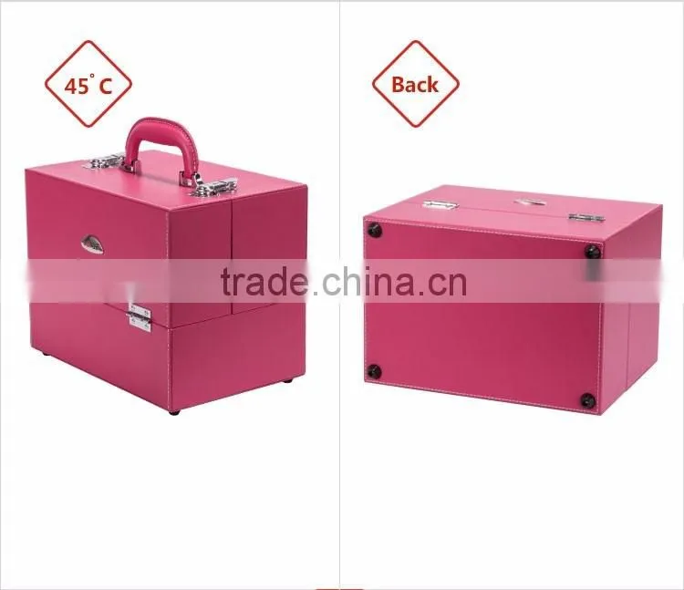 Women Beautiful Pink Pvc Material Lighted Makeup Case