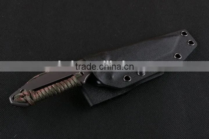 OEM full tang D2 steel military knife with survival rope