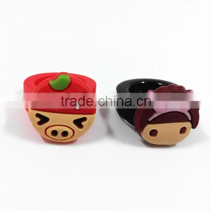 Wholesale personalized cartoon kids rings silicon rubber pvc souvenir finger ring