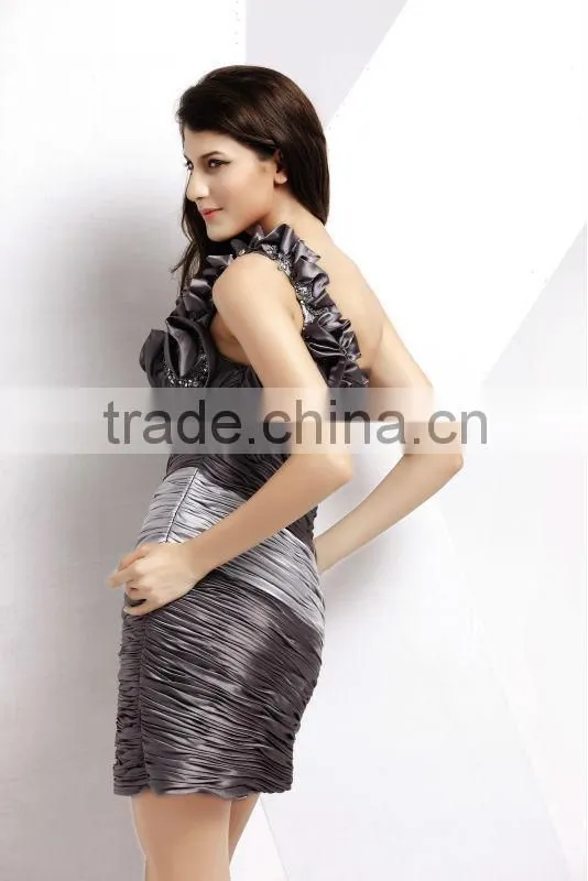 One shoulder prom cocktail dress floral embellished fantasy cocktail dress 2014