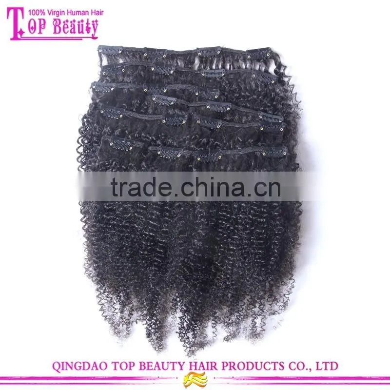 Wholesale price 10-30" afro kinky curly clip in hair extensions virgin mongolian clip in hair extensions for black women