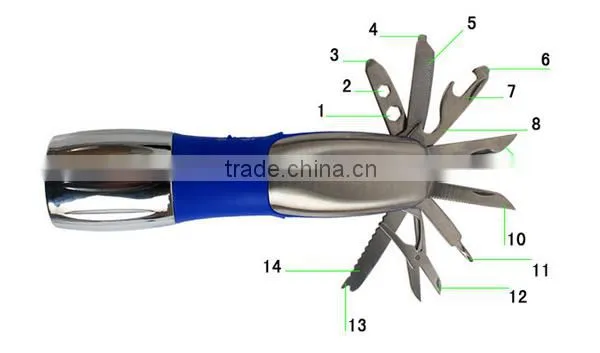 10-In-1 Multi Tool Flashlight with Safety Knife Wrench Scissors Screwdriver