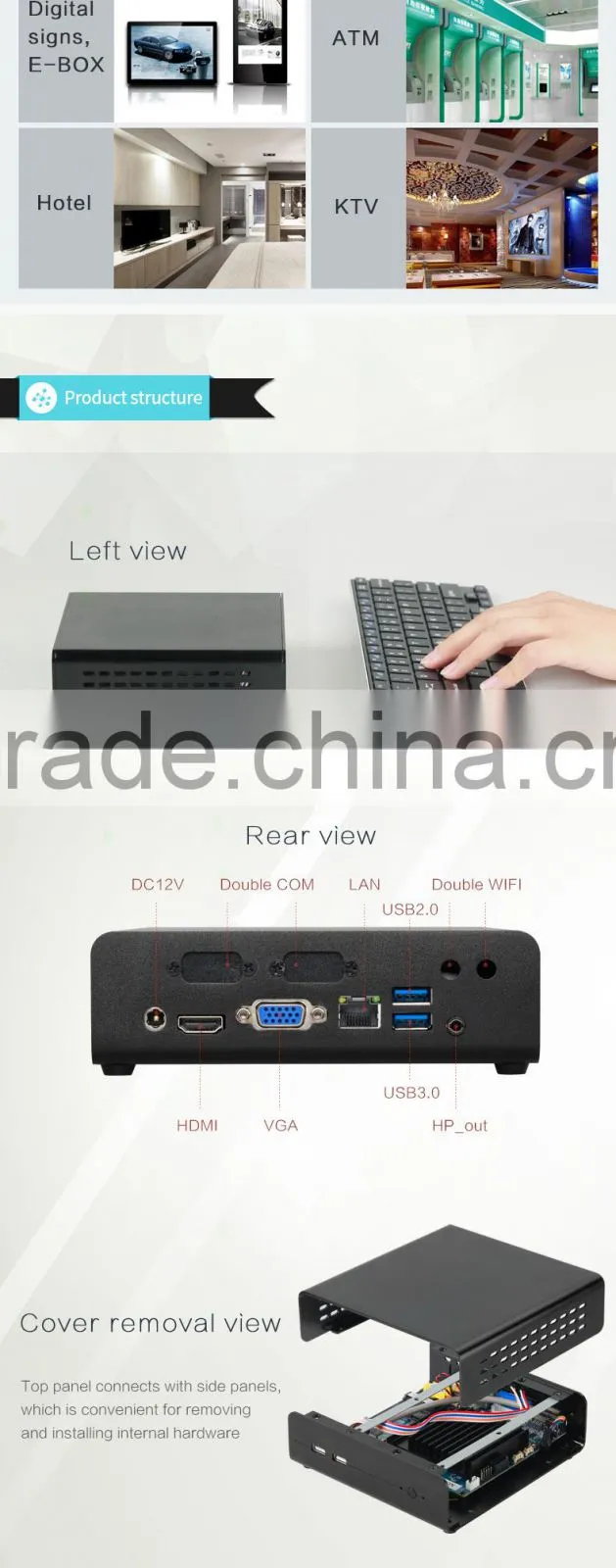 Fanless mini pc 12v windows xp linux intel quad core processor itx motherboard with HDMI VGA COM