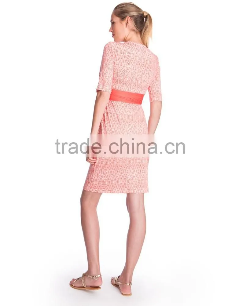 Newest Design Pink and White Maternity Dress Folk Stlye