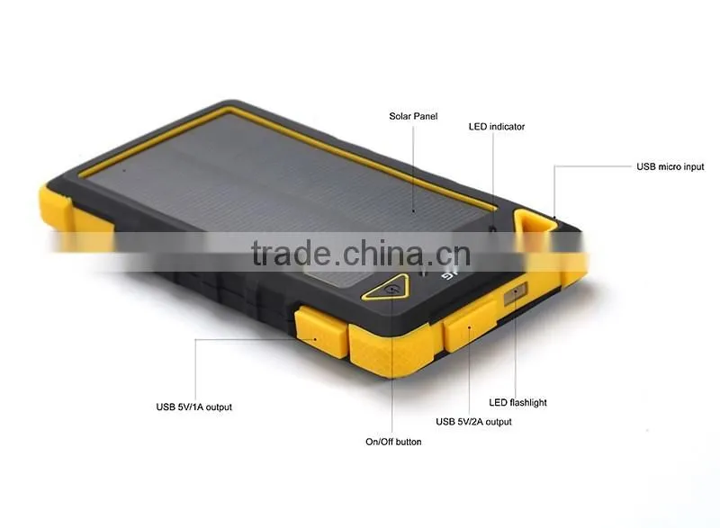 Hot waterproof 8000mah portable solar power charger for samsung mobile phone
