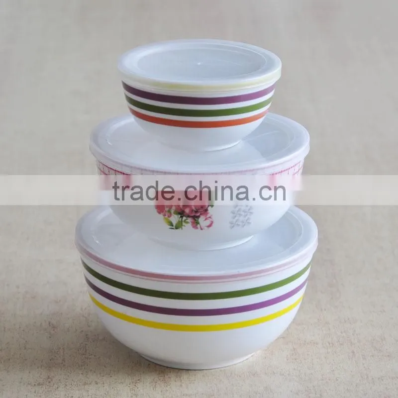 3 pcs porcelain soup bowl set with plastinc lid